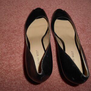 Nine West black leather peep toe heels